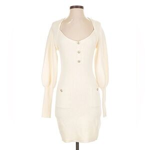 Express Cream Knit Button-Front Sweater Dress